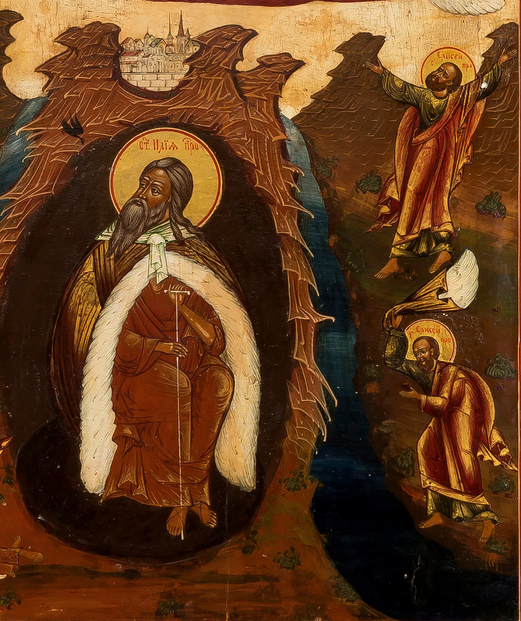 Antica icona russa raffigurante “Il profeta Elia e scene della sua vita”