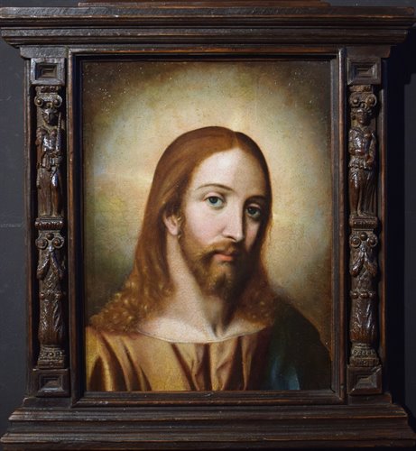 Visage du Christ "Salvator Mundi" huile sur table
