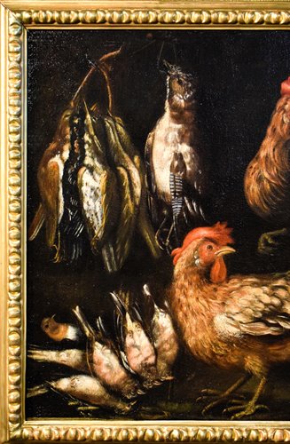 Nature morte aux coqs vivant et gibier
