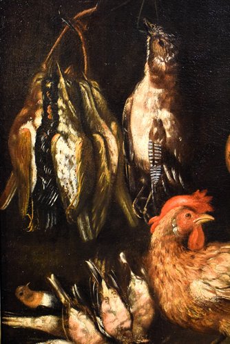 Nature morte aux coqs vivant et gibier