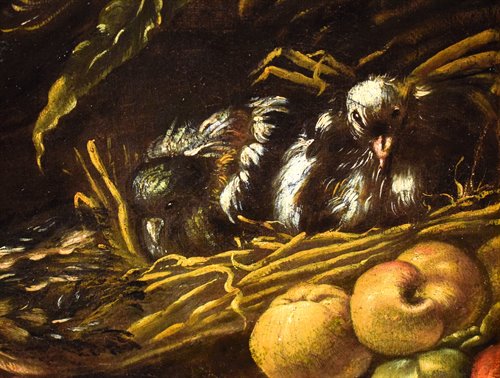 Nature morte aux coqs vivant et gibier
