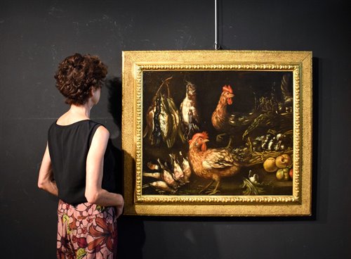 Nature morte aux coqs vivant et gibier