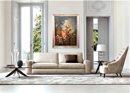 Nature Morte de Fleurs avec Putto et Fontaine dans un  jarden